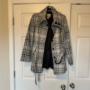 BKE belted plaid wool coat size M